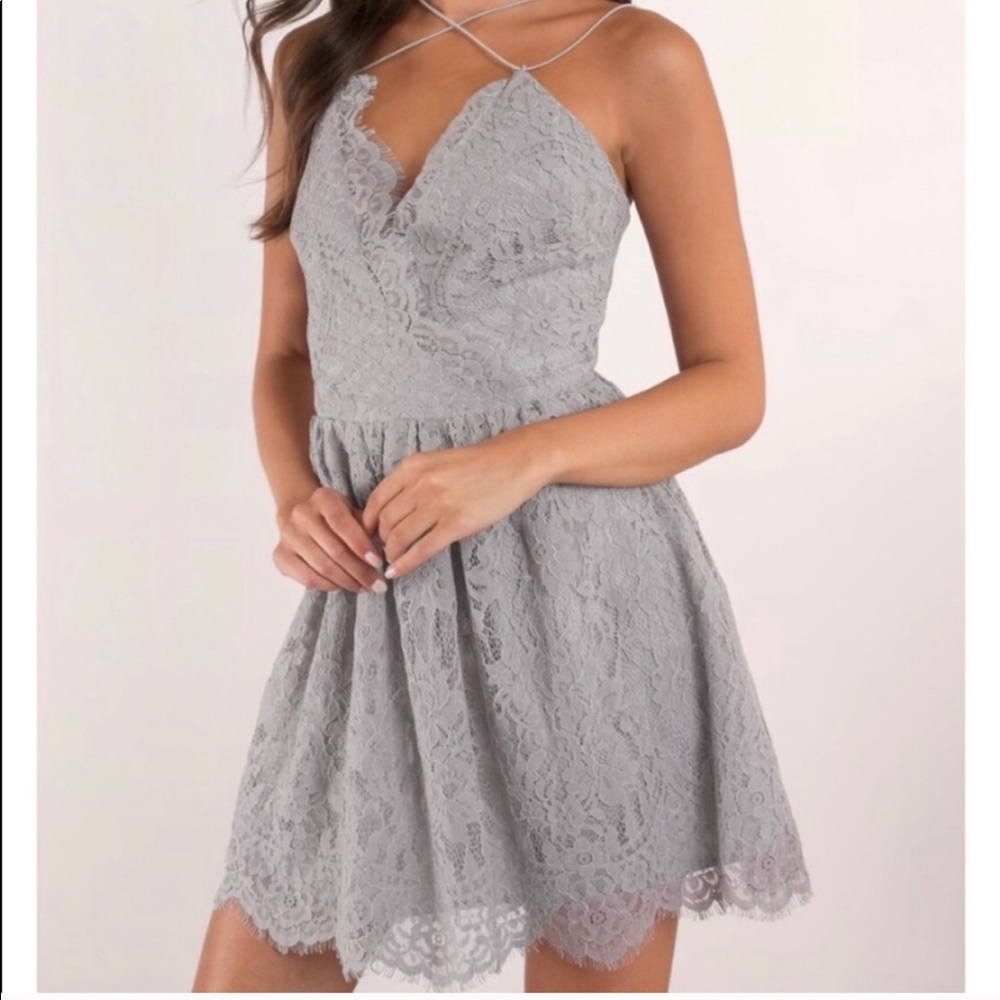 New Tobi Lace Skater Dress Lined Gray Size Large
